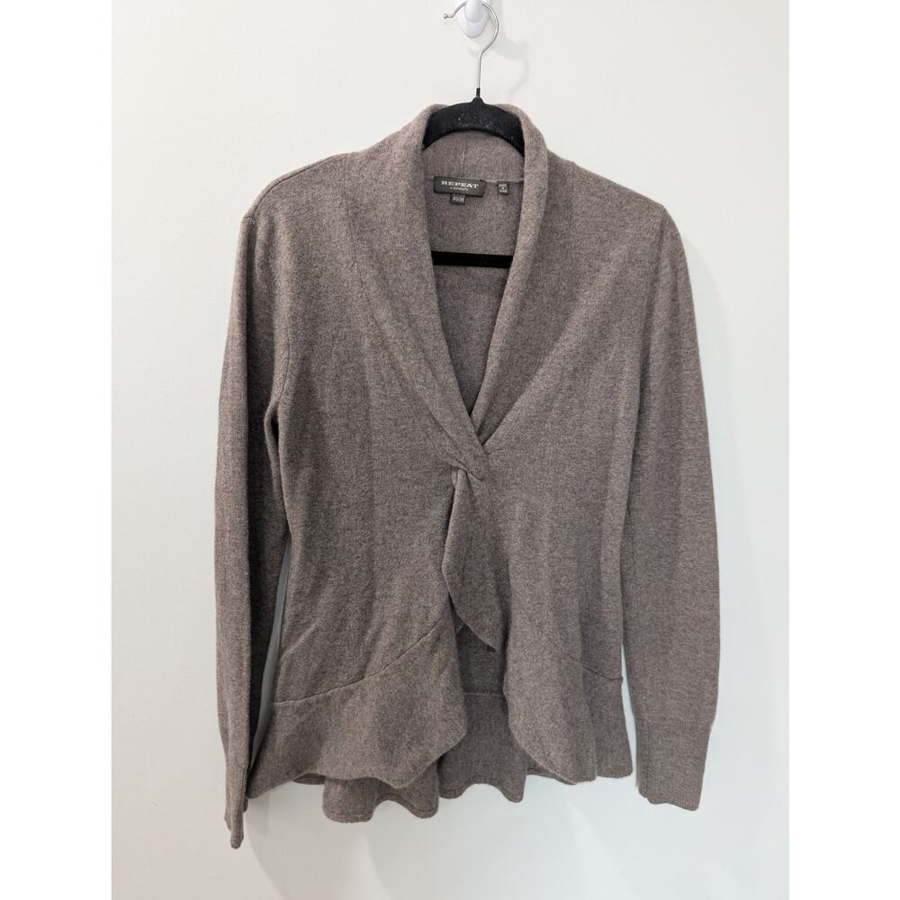 REPEAT Cashmere Brown Twist Front Ruffle Sweater